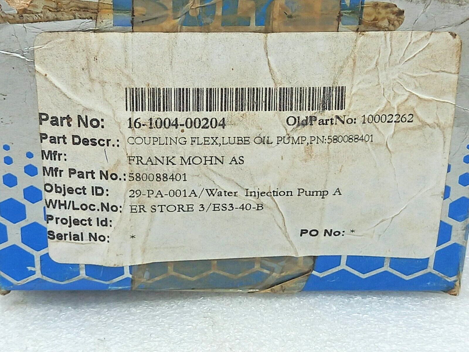 Frank Mohan 580088401 Lube Oil Pump Flex Coupling 16-1004-00204
