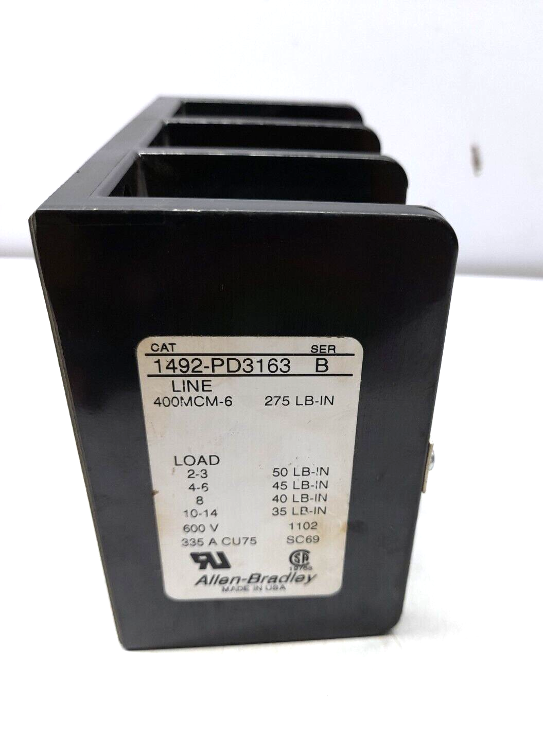 Allen Bradley 1492-PD3163 Ser B Terminal Block Line 400MCM-6 / 1492PD3163
