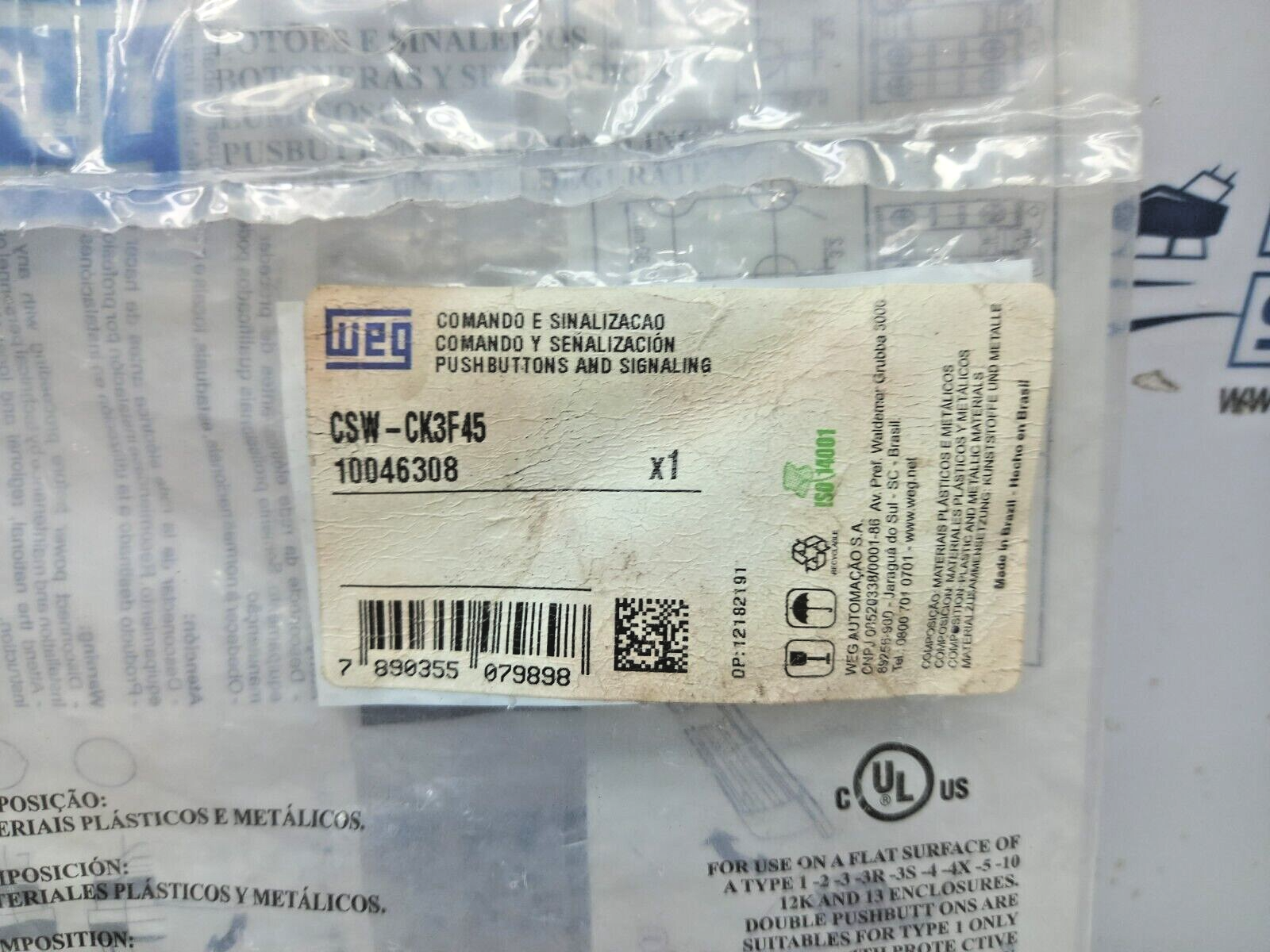 WEG CK3F45 Three Position Selector Switch CSW-CK3F45