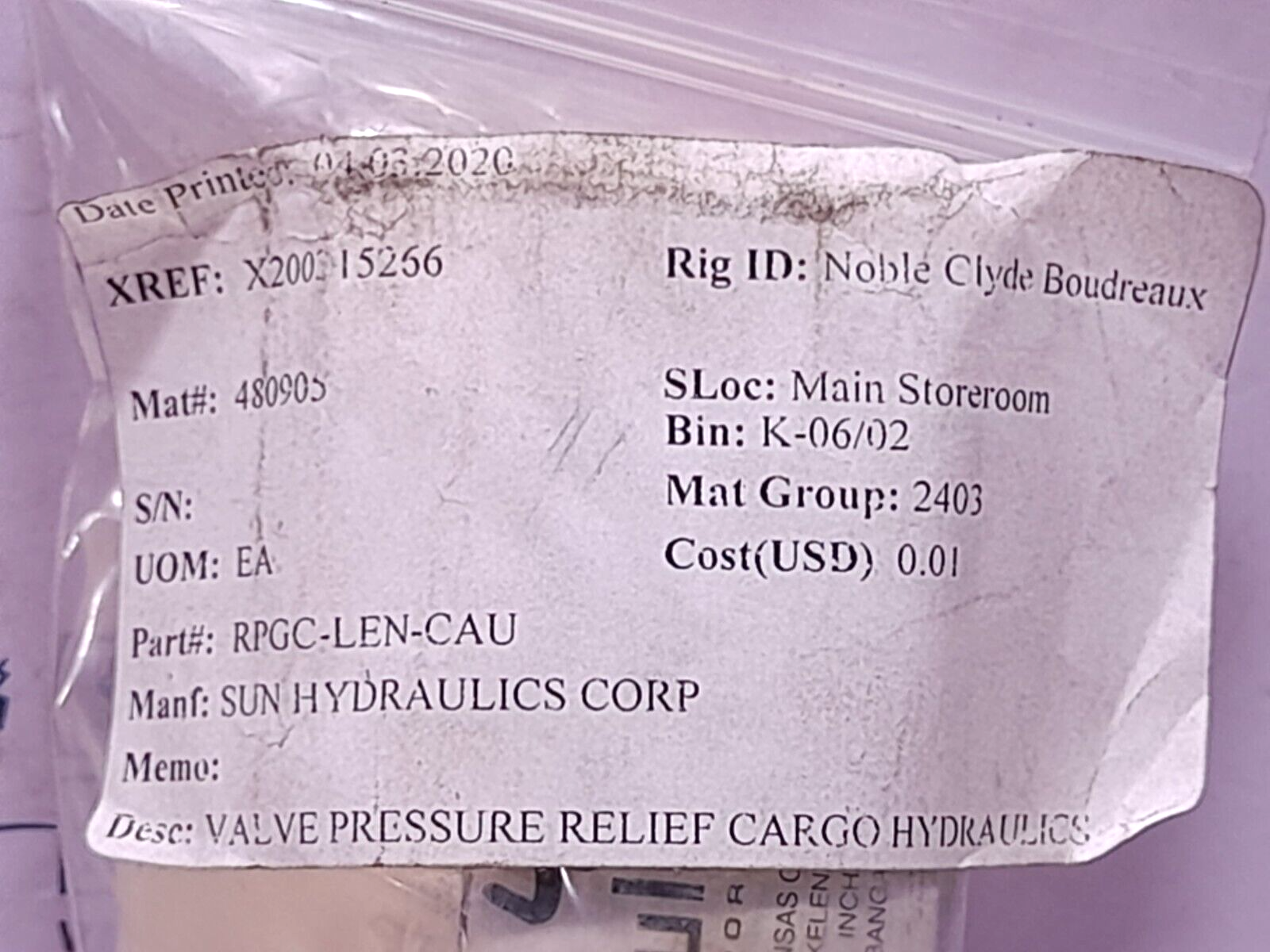 Sun Hydraulics RPGC-LEN Relief Pressure Valve Cargo Hydraulics RPGCLEN