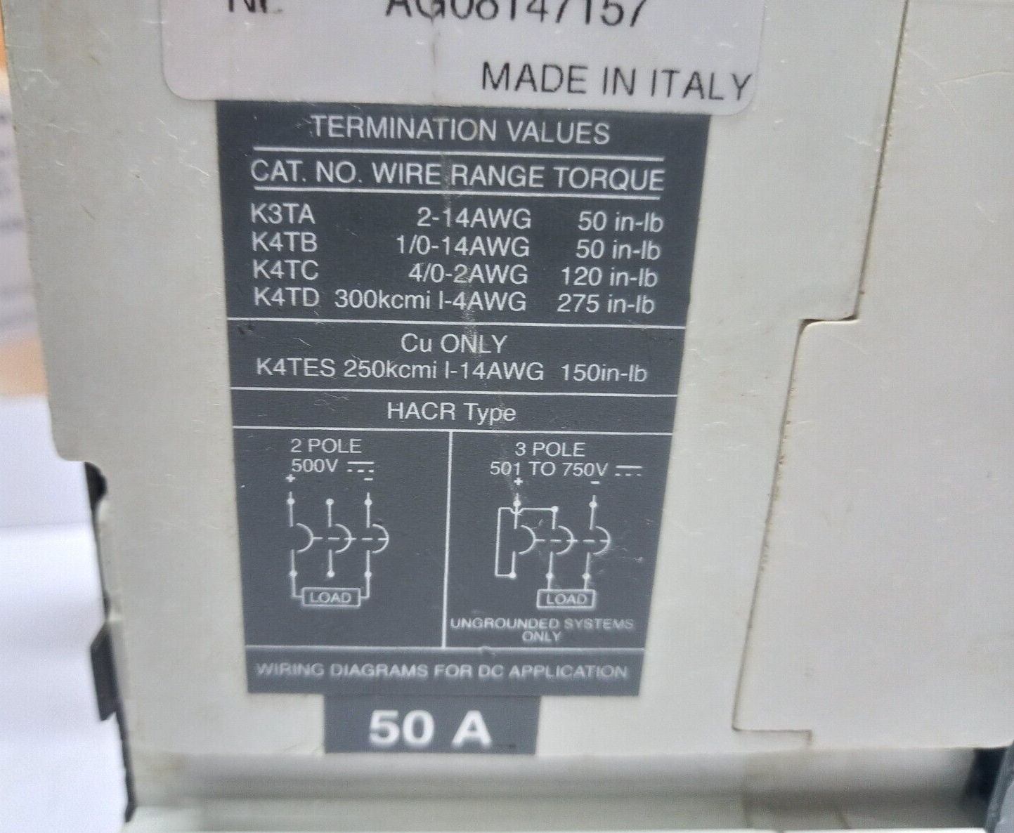 ABB SACE S3 S3H Circuit Breaker 50A 600VAC 600VDC 3 Pole