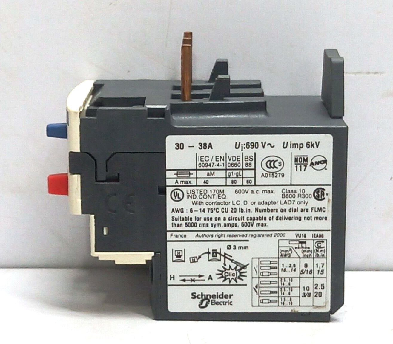 Telemecanique Square D LRD 35 Overload Relay 30-38A Ui 690V Uimp 6kV LRD35