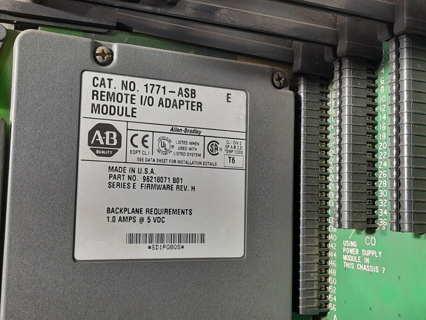 Allen Bradley 1771-A4B 16 Slot I/O Chassis With 1771-ASB E Remote I/O Adapter Mo