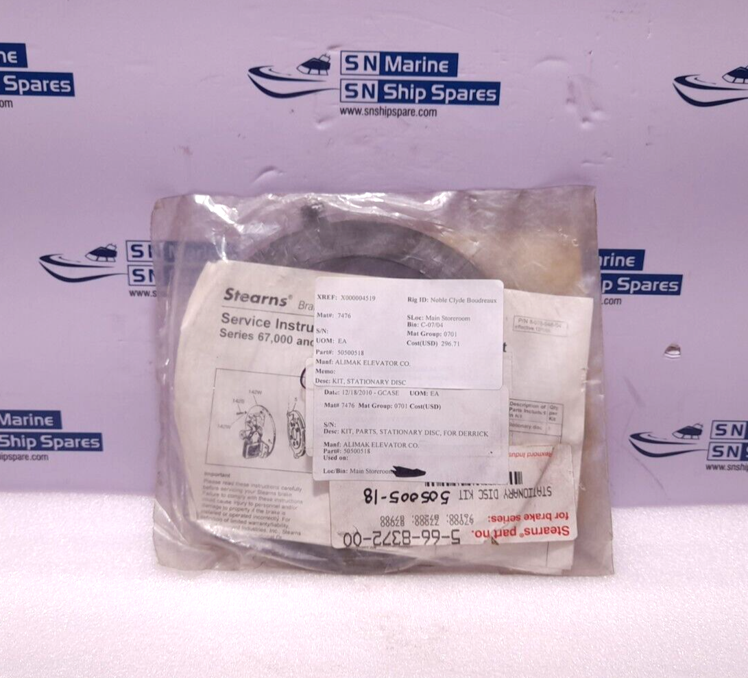 Stearns 5-66-8372-00 Stationary Disc Kit 566837200 Alimak 50500518 5050051-8