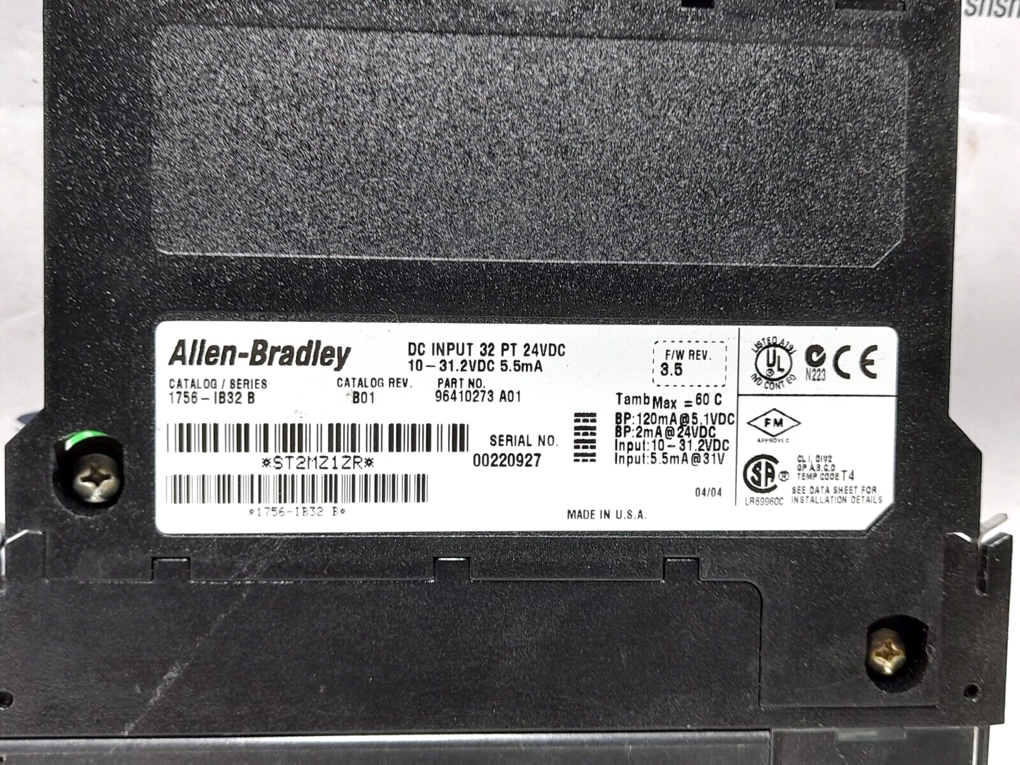 Allen Bradley 1756-IB32 Ser B DC Input 32PT 24VDC B01 96410273 A014