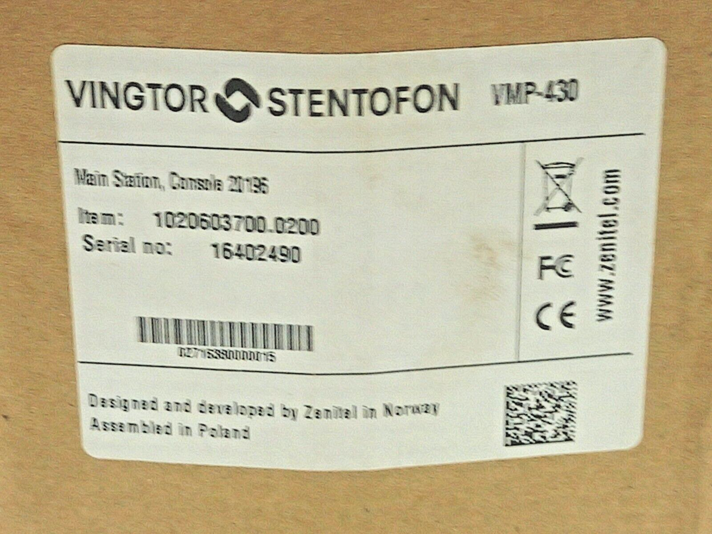 VINGTOR VMP-430 HEADSET MAIN STATION VMP430 