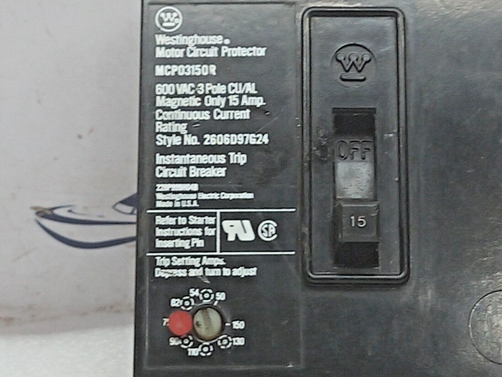 Westinghouse MCP03150R Motor Circuit Protector 3Pole 600VAC 532716