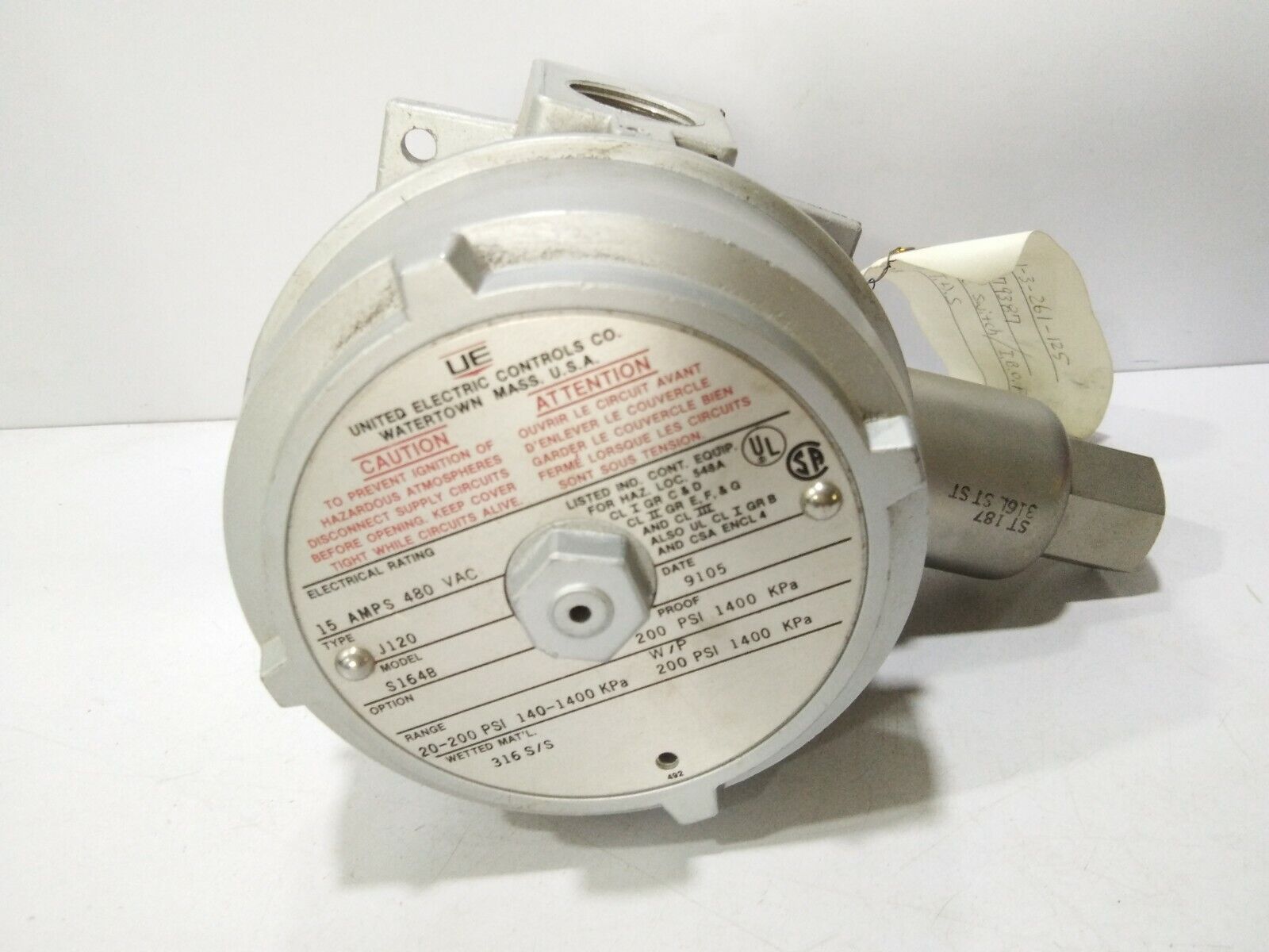 UNITED ELECTRIC J120S146B TYPE:J120 MODEL:S146B PRESSURE SWITCH 
