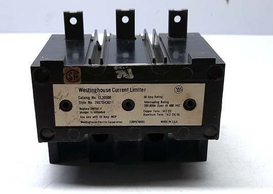 Westinghouse EL3050R Current Limiter 2607D43G11 50 Amp Rating