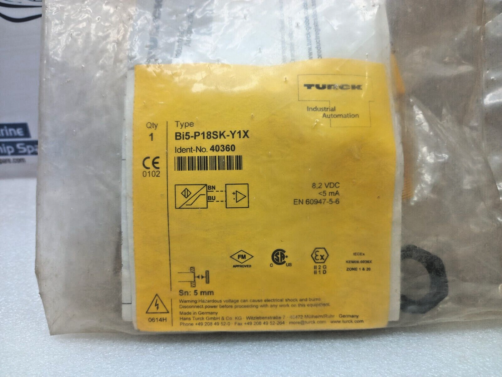 Turck Bi5-P18SK-Y1X Inductive Sensor 8,2 VDC  5mA DTA1H 40360