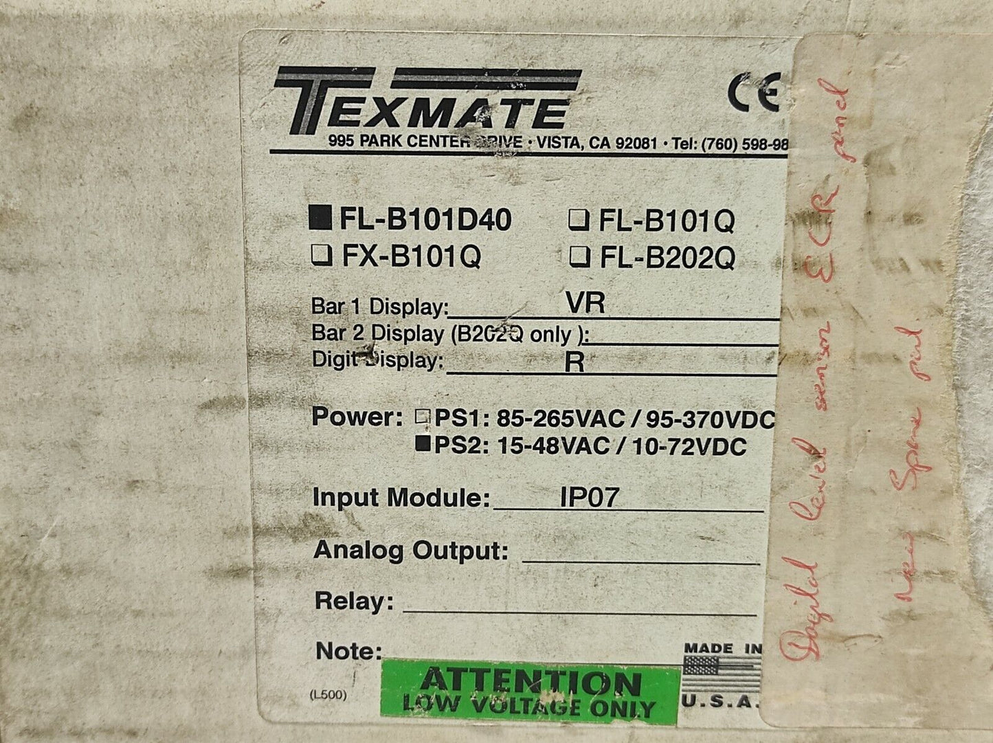 Texmate FL-B101D40 Bargraph FLB101D40 Bar Scale 0-100 Color VR Digital Reading 