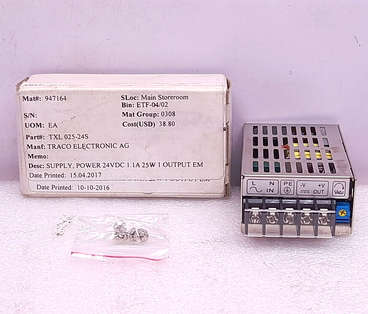 Traco Power TXL 025-24S Power Supply In 100-240VAC 0.65A max 47-63Hz Out 24.0VDC