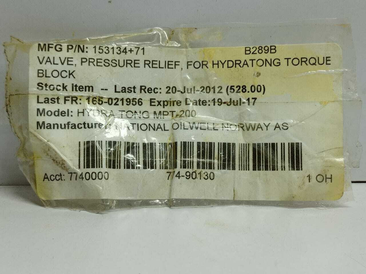 1RDS2021P12S Pressure Relief Valve National Oilwell 153134+71 For Hydratong Torq