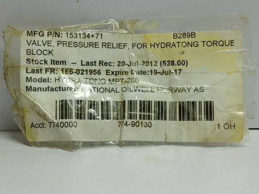 1RDS2021P12S Pressure Relief Valve National Oilwell 153134+71 For Hydratong Torq