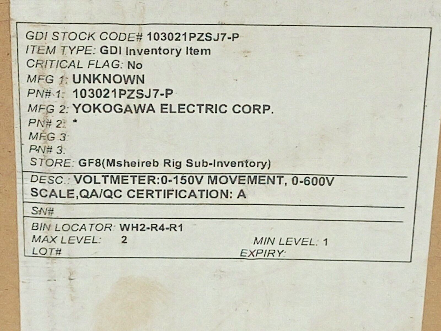Yokogawa AB40 AC Voltmeter RTG:150V 50/60Hz 103021PZZZ7/P