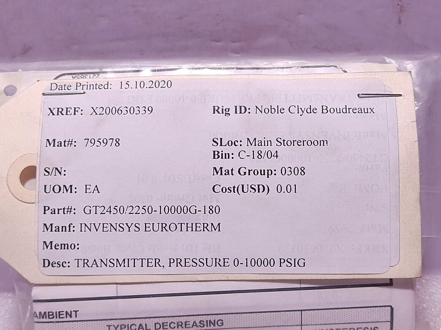 Stellar GT2450/2250-10000G-180 Pressure Transmitter 0-10000 PSIG