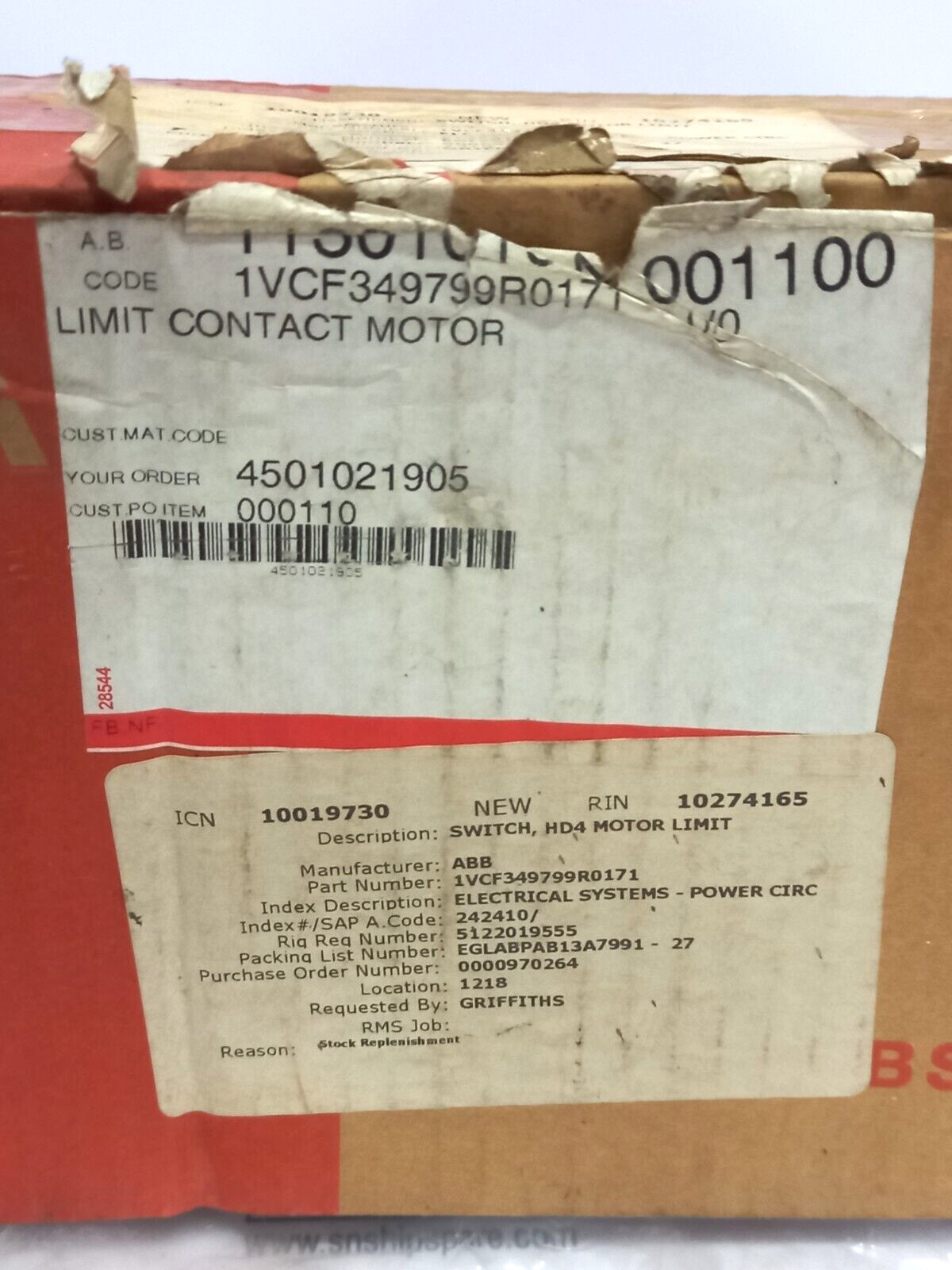 ABB 1VCF349799R0171 Limit Contact Motor Switch HD4