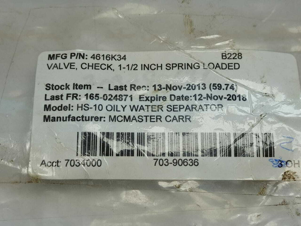 Mcmaster Carr 4616K34 Check Valve 1-1/2 Inch Spring Loaded – S N Marine