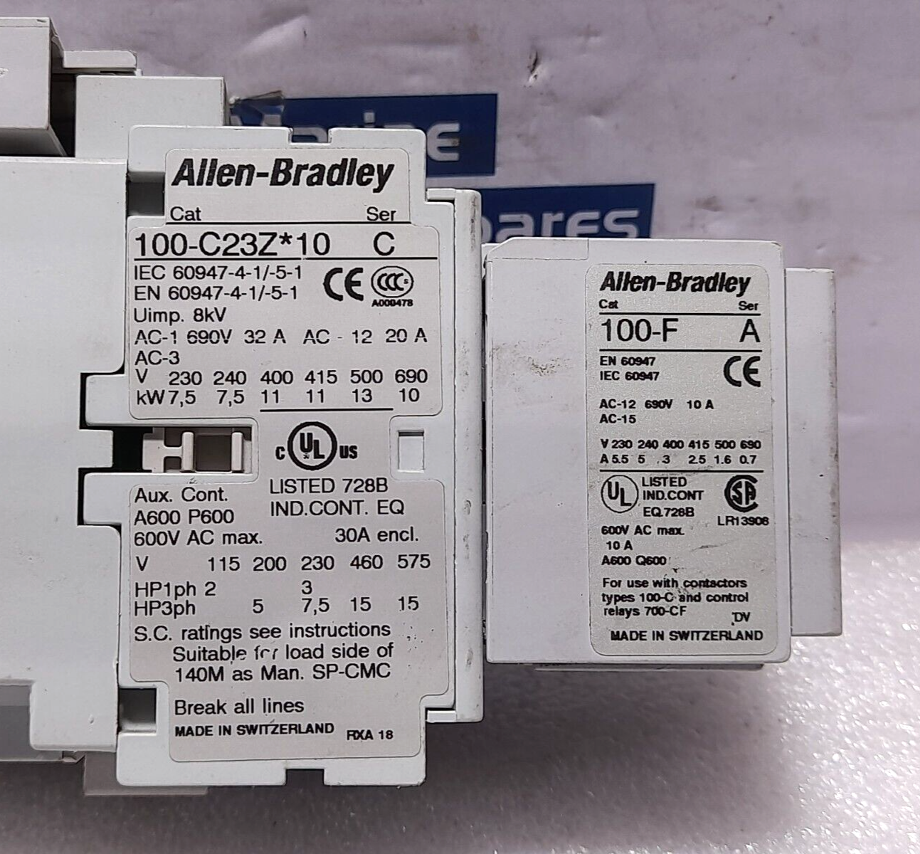 Allen Bradley 100-C23Z*10 Ser C Contactor 24VDC With 100-FA22 Ser A Auxiliary Co
