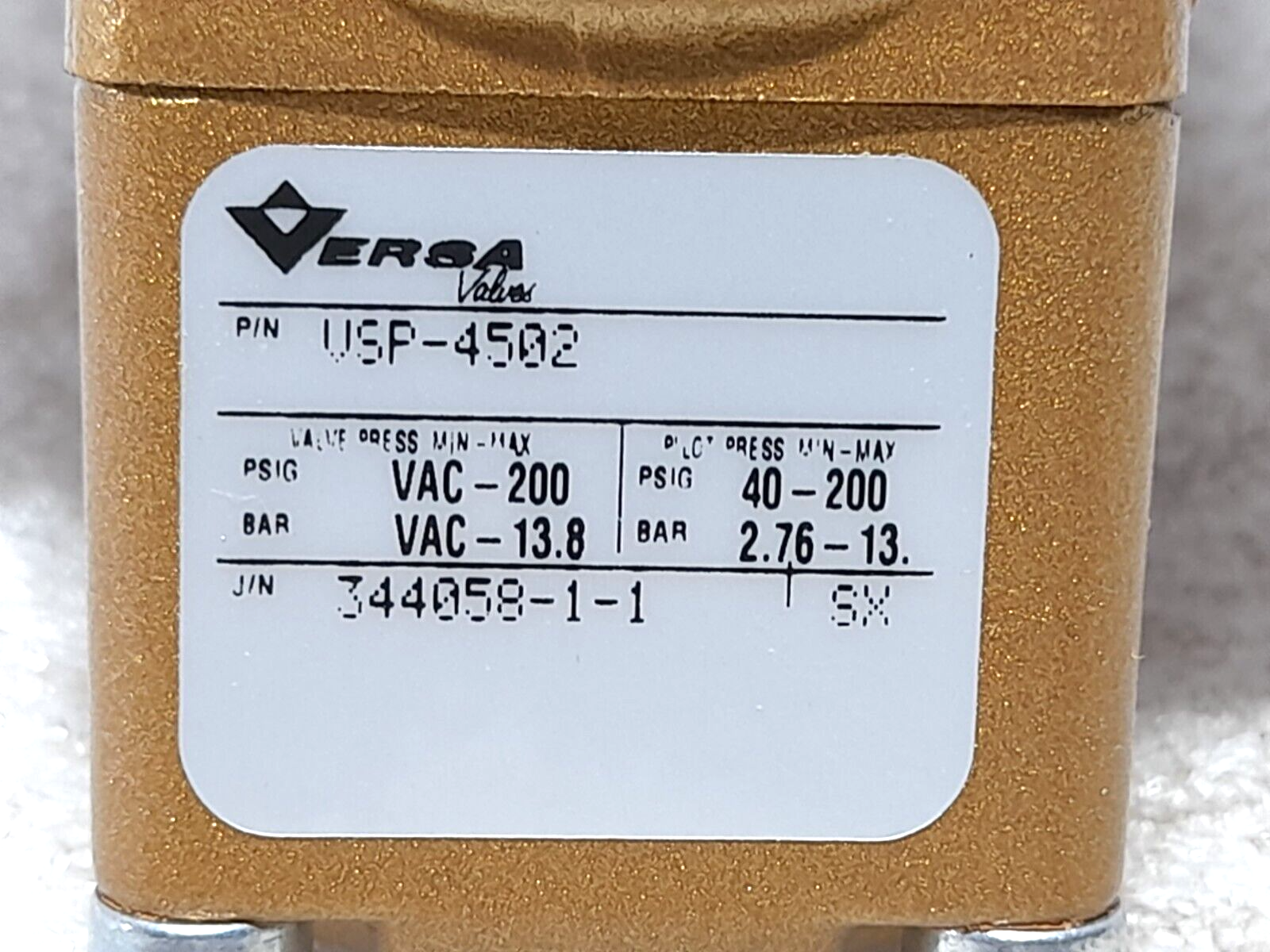 Versa VSP-4502 4-Way Valve NOV 1306019 Valve Press Min-Max VAC-200 PSIG