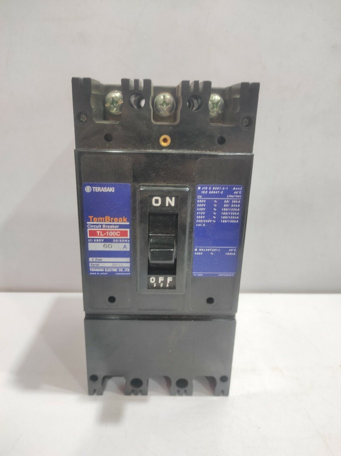 Terasaki TL-100C TemBreak Circuit Breaker 3P 60A FC 50/60Hz / TL100C60A