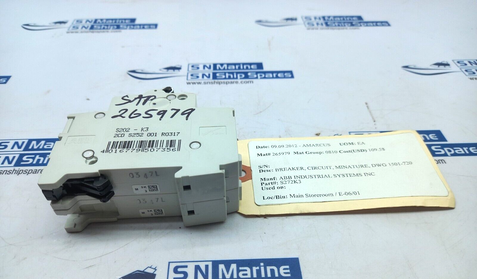 ABB S202K3 Minature Circuit Breaker DWG 1501-720 S272K3