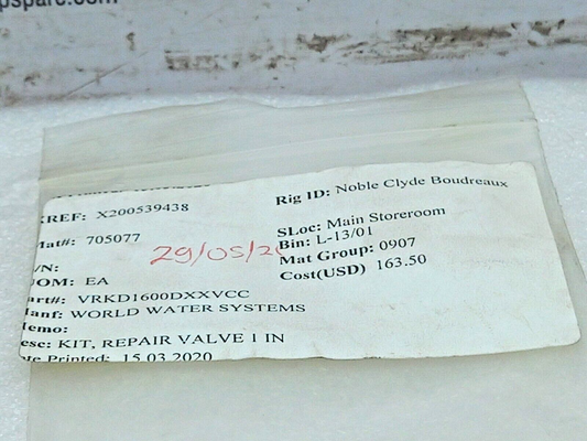 World Water System VRKD1600D Valve Repair Kit 1 IN