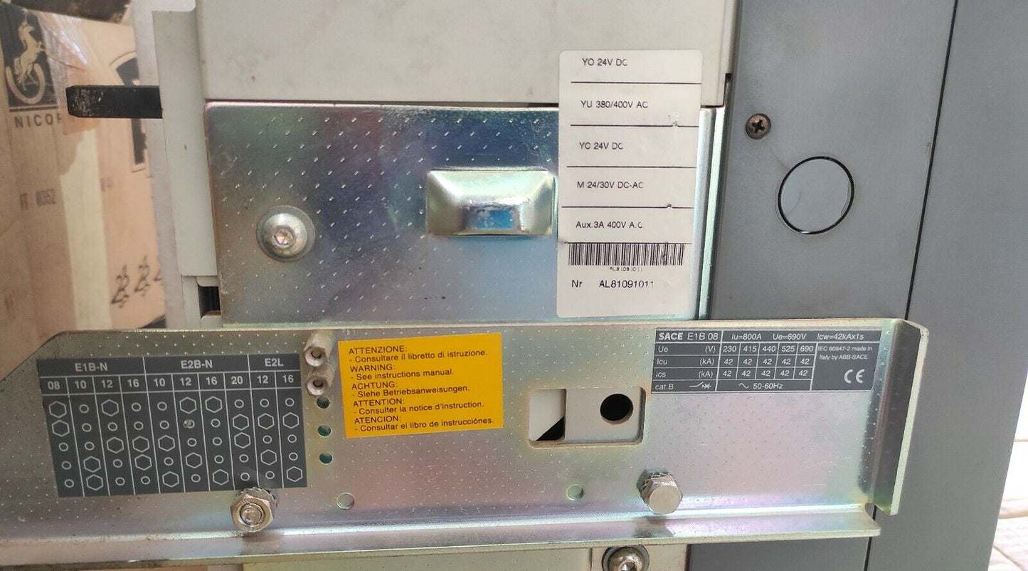 ABB Sace E1B 08 Circuit Breaker With ABB Sace PR121/P Solid State Programmer LSI