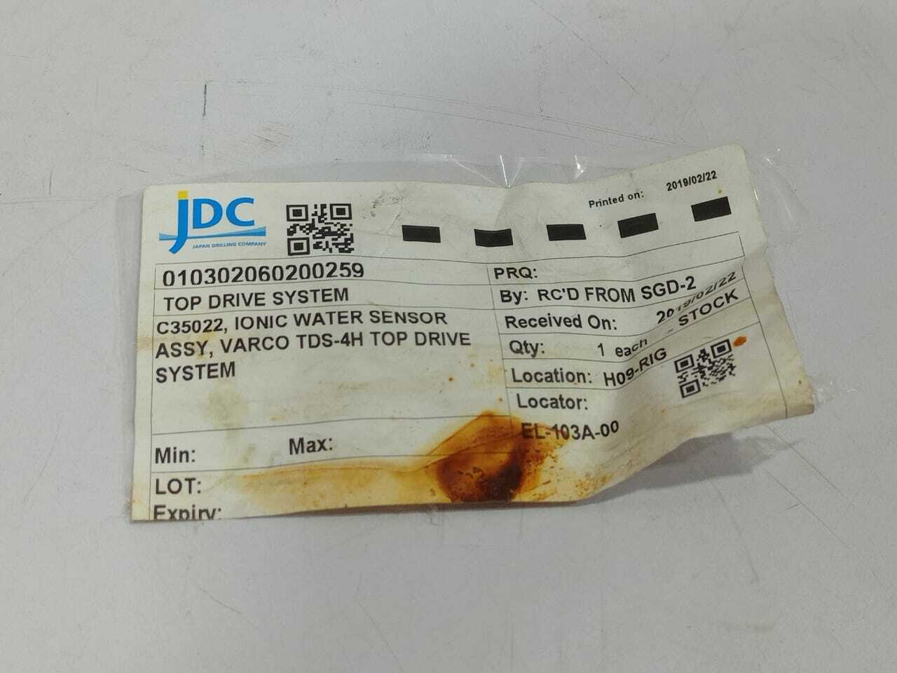 Varco C35022 Ionic Water Sensor Assembly Varco TDS-4H Top Drive System