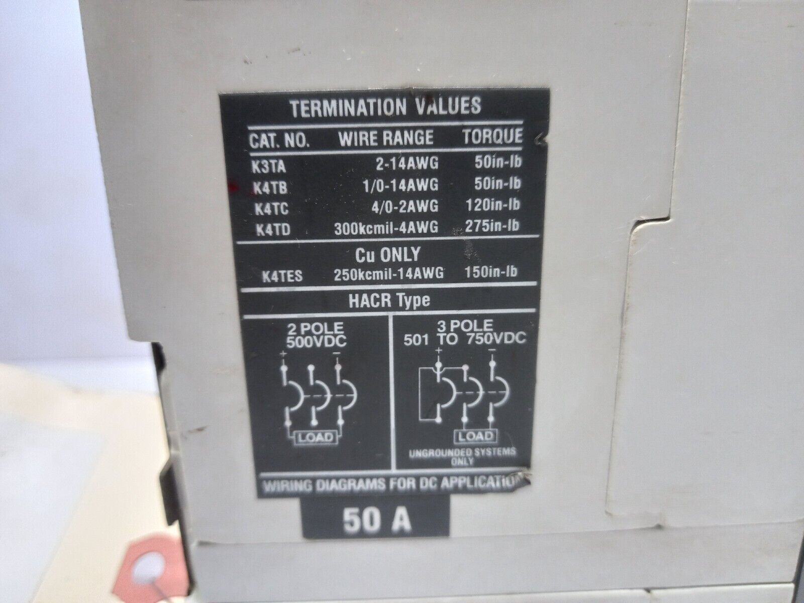 ABB S3H Circuit Breaker 50A 3P 600VAC 600VDC