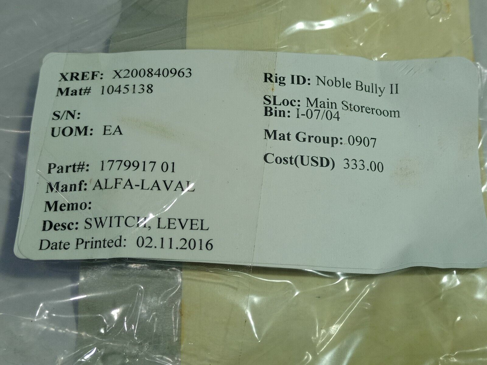 Alfa Laval 1779917 01 Level Switch