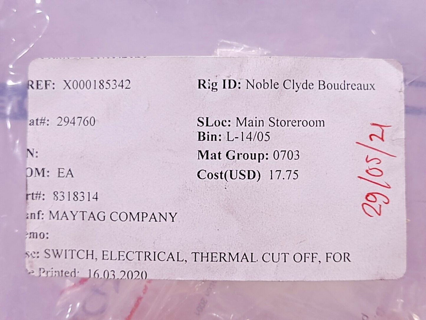 Whirlpool 3391914 Cut Off Thermal Electrical Switch Maytag 8318314 4PCs In Lot