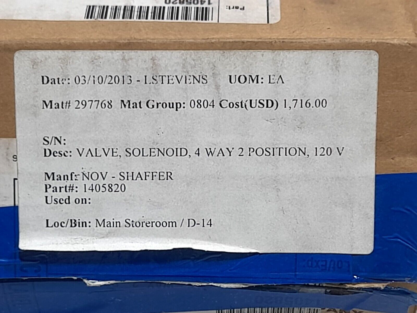 Versa VGG-4322-316-XN-A120 Four Way Valve 120V 60Hz 5.6W NOV 1405820