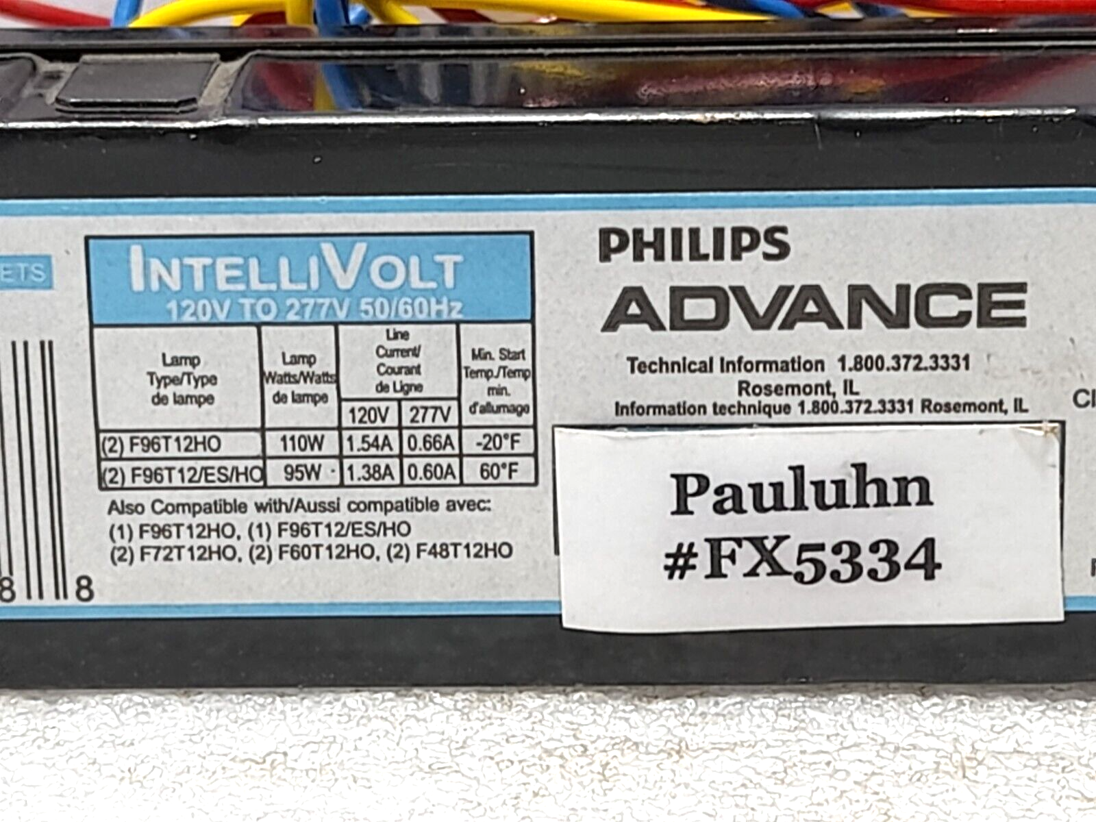 Pauluhn FX5334 Ballasat Lamp 120/277VAC 50/60HZ 2 x 60W
