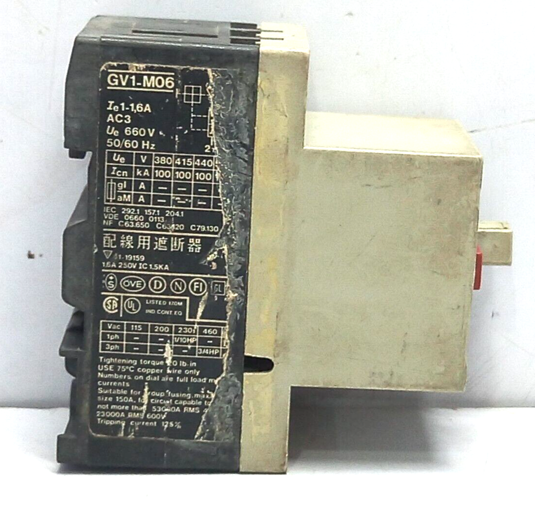 Telemecanique GV1-M06 Motor Circuit Breaker 1-1.6A Ue 660V 50/60Hz