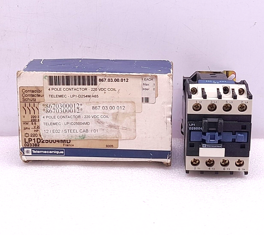 Telemecanique LP1D25004MD Contactor LP1 D25004 4P Ith 40A Coil MD 220VDC