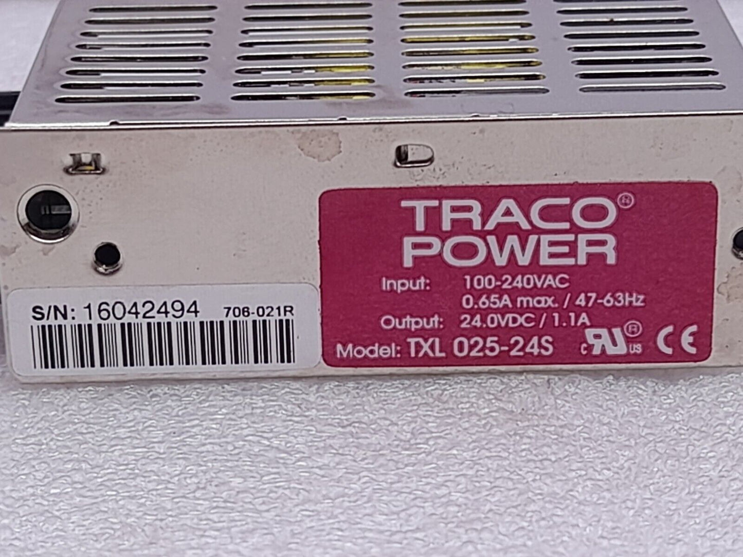 Traco Power TXL 025-24S Power Supply In 100-240VAC 0.65A max 47-63Hz Out 24.0VDC