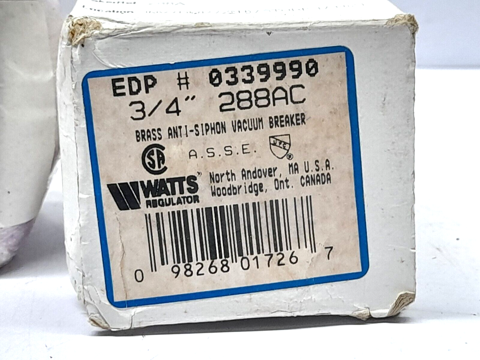 Watts ¾” 288AC Brass Anti-Siphon Vacuum Breaker EDP # 0339990 59-49-SA ASSE-1001