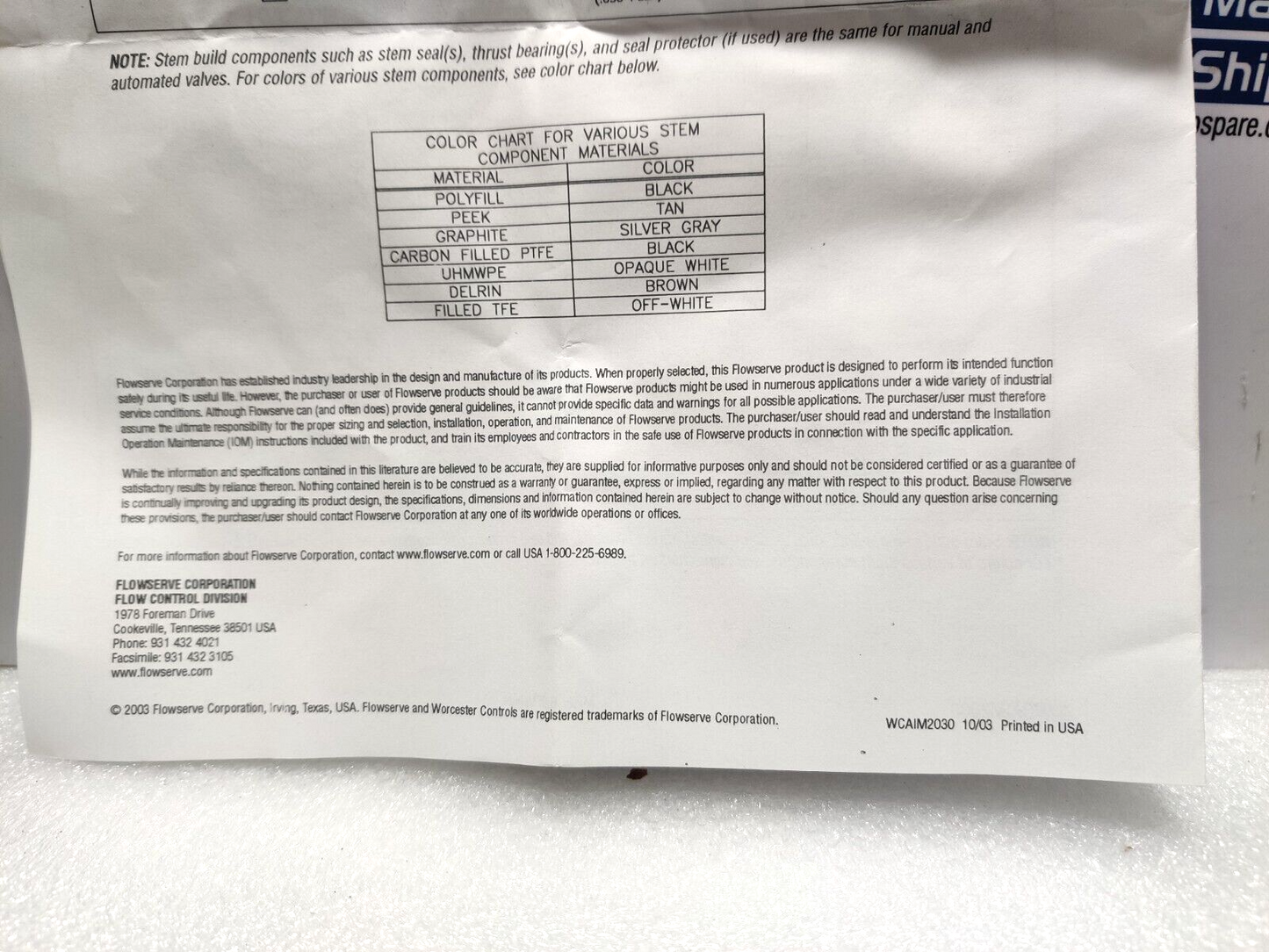 Flowserve Miser Ball Valve Kit 16474 WCAIM2030 New Varco 204131