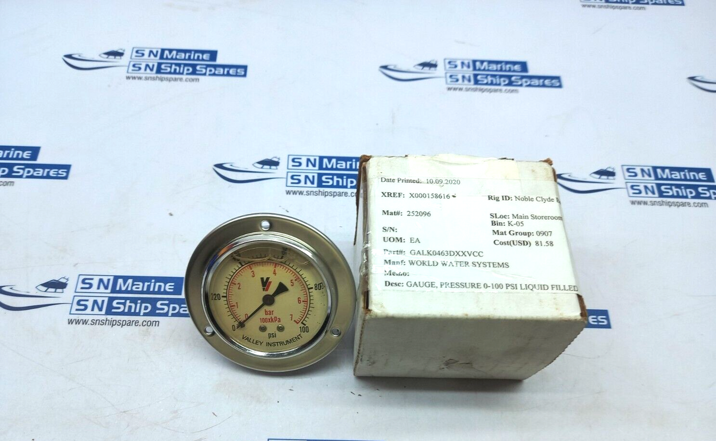 Valley Instruments GALK 0463 Liquid Filled Pressure Gauges 0-100Psi 0-7Bar