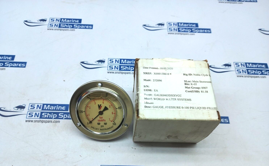 Valley Instruments GALK 0463 Liquid Filled Pressure Gauges 0-100Psi 0-7Bar