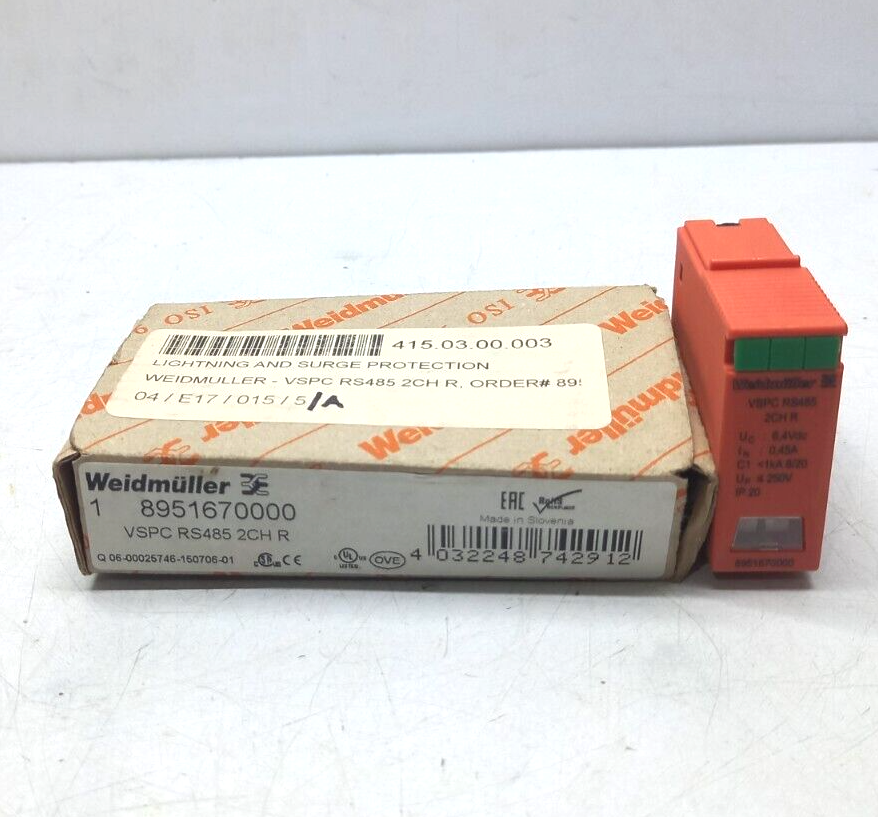 Weidmuller 8951670000 VSPC RS485 2CH R Lightning And Surge Protection Uc 6.4Vdc