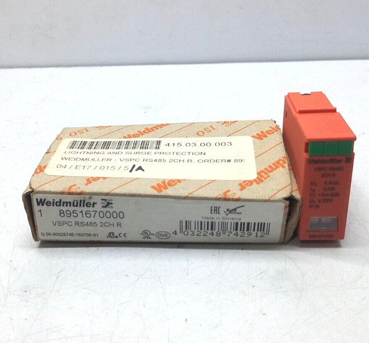 Weidmuller 8951670000 VSPC RS485 2CH R Lightning And Surge Protection Uc 6.4Vdc