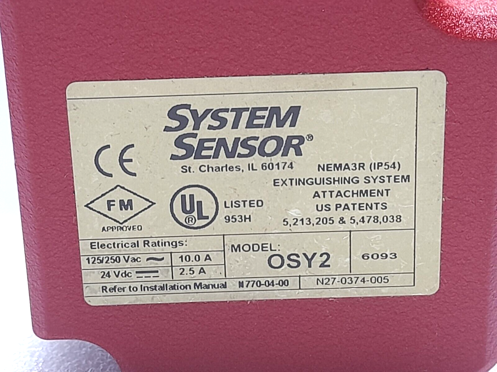 System Sensor OSY2 Supervisory Switch S000760031 Electrical Switch For Gate Valv