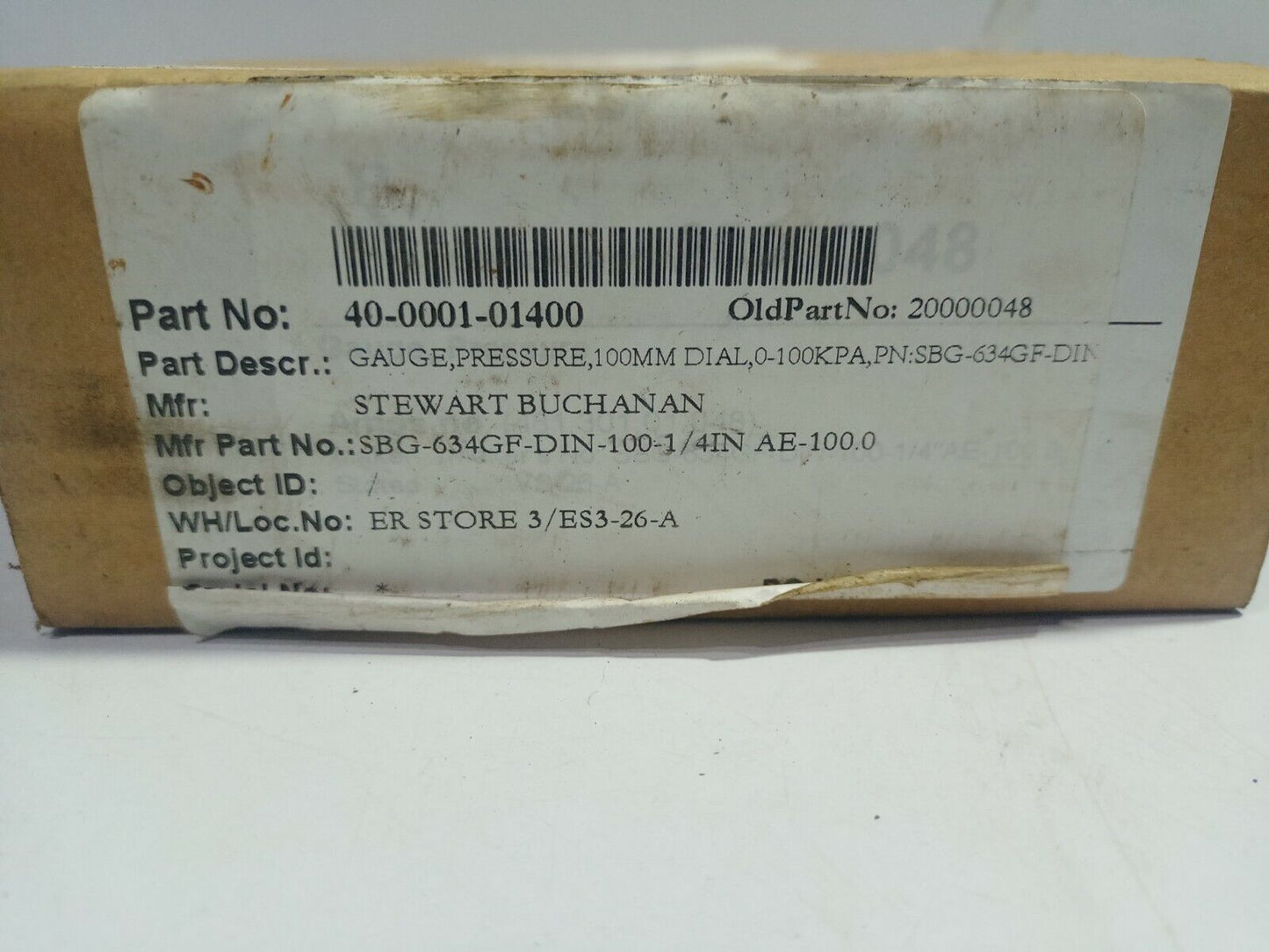 Stewarts SBG-634GF-DIN-100-¼IN AE-100.0 Pressure Gauge 100MM Dial 0-100KPA