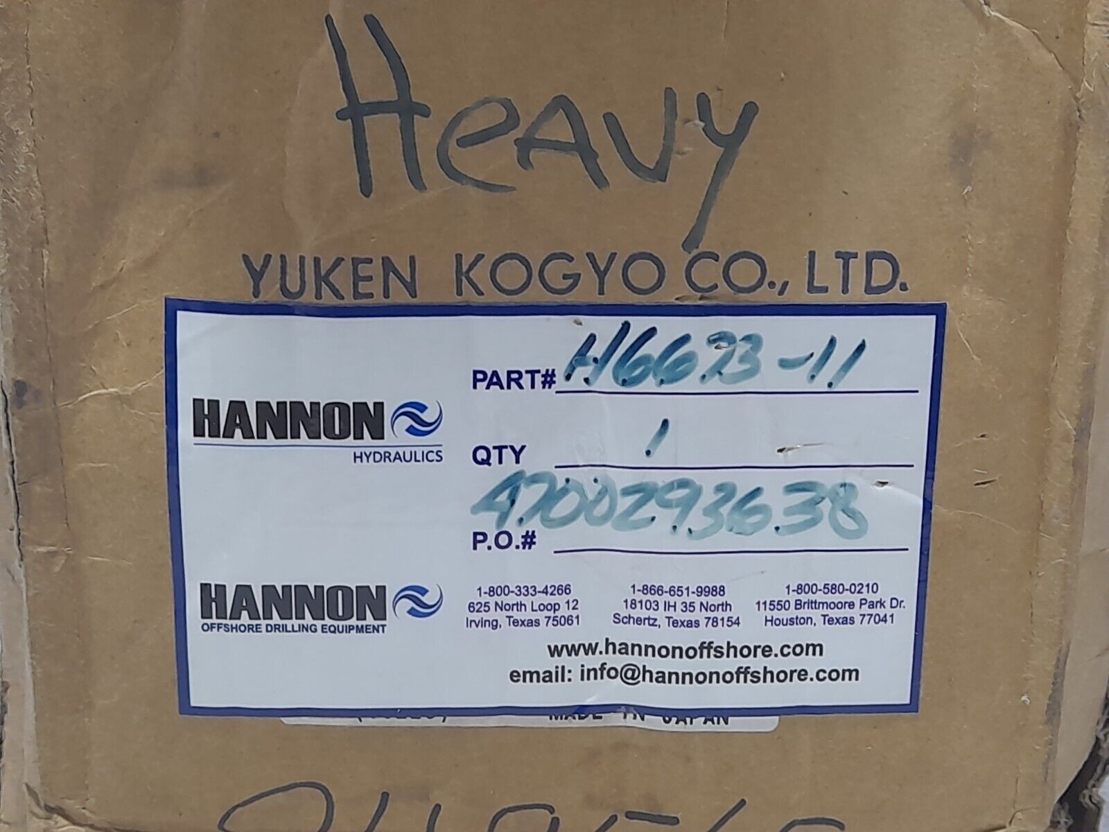 Yuken GF-06-250-3090 Flow Control Valve GF062503090 Hannon H6623-11