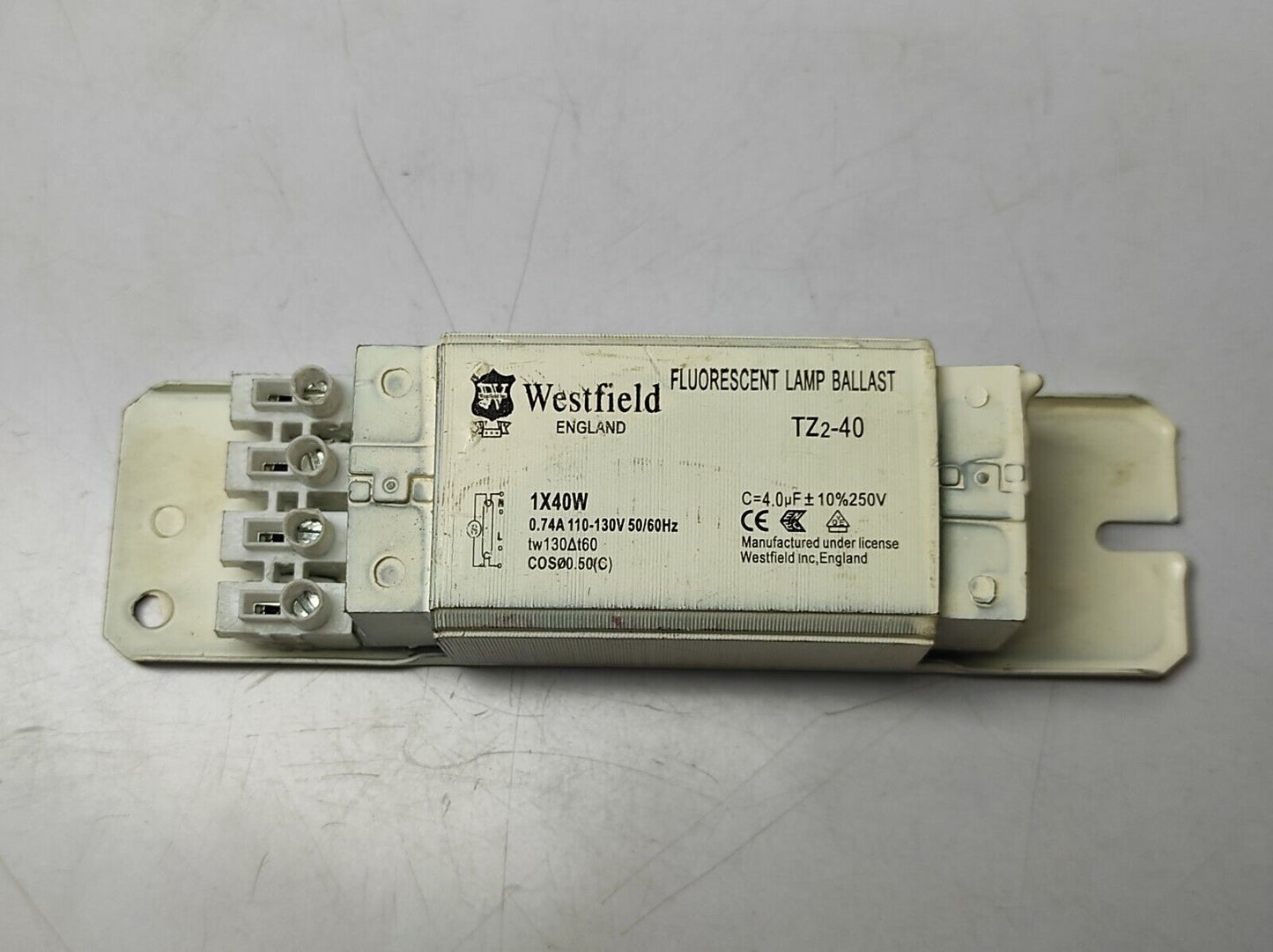Westfield TZ2-40 Fluorescent Lamp Ballast 1X40W 0.74A 110-130V 50/60Hz tW130Δt60