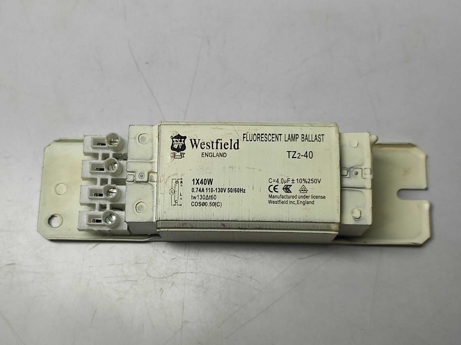 Westfield TZ2-40 Fluorescent Lamp Ballast 1X40W 0.74A 110-130V 50/60Hz tW130Δt60
