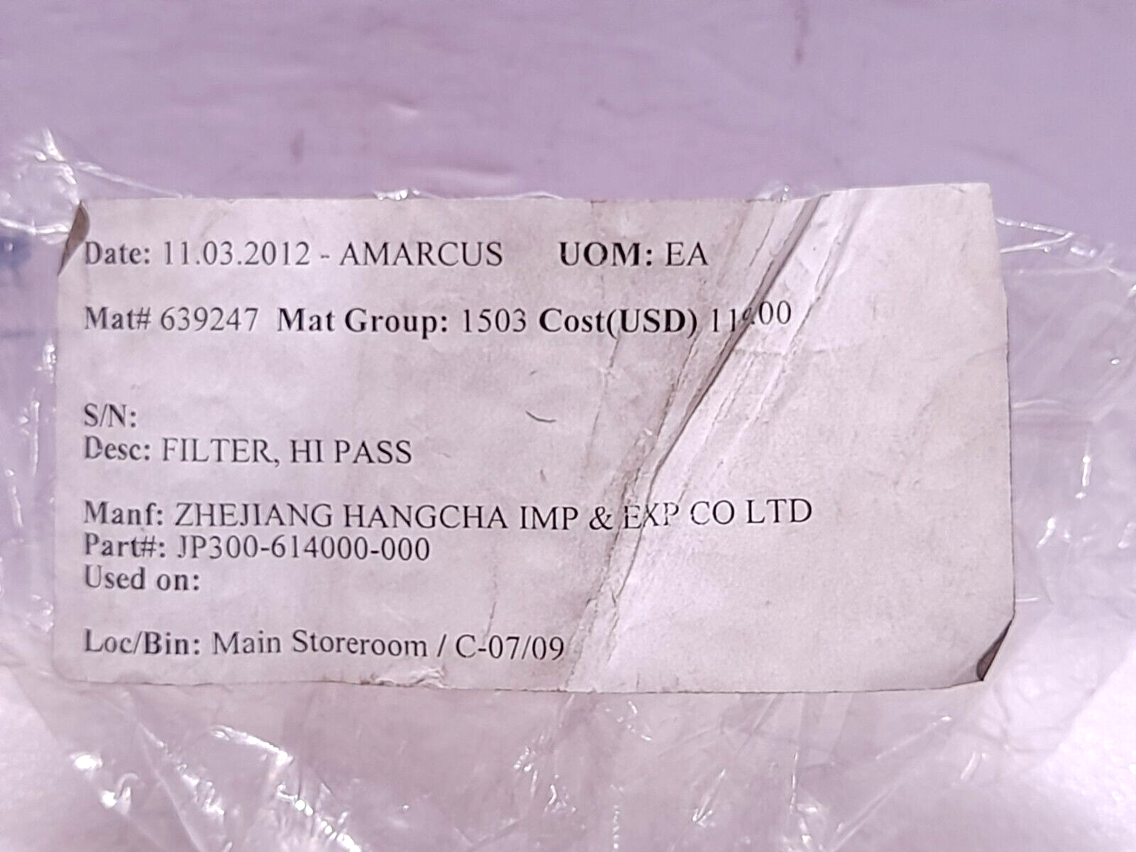 Zhejiang Hangcha JP300-614000-000 Hi Pass Filter
