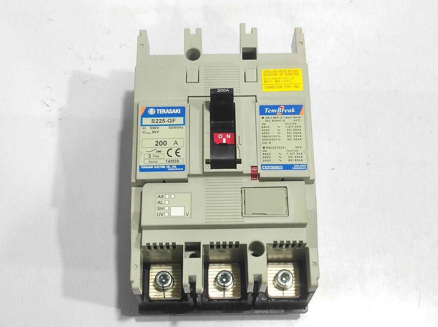 Terasaki S225-GF TemBreak Circuit Breaker 3P 200A PMC 50/60Hz / S225GF